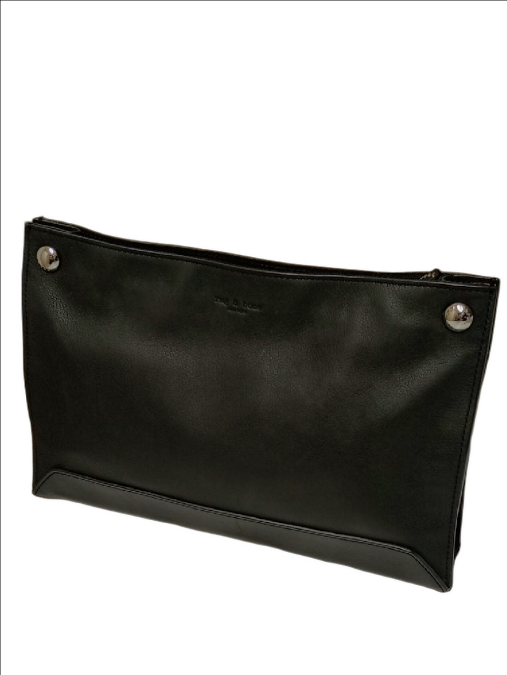 RAG & BONE BLACK LEATHER & SUEDE ZIPPERED CLUTCH BAG - Picture 2 of 11